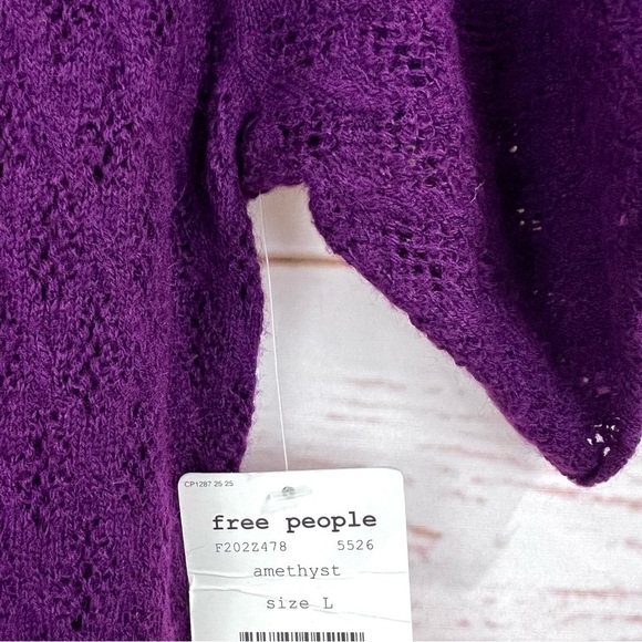 NWT Free People Amythyst Purple Crochet Knit Low Back Puff Sleeve Bodycon Dress - Picture 5 of 13